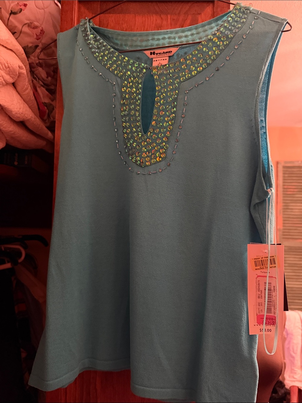 Westbound Teal Sleeveless Embellished Keyhole Tank Top